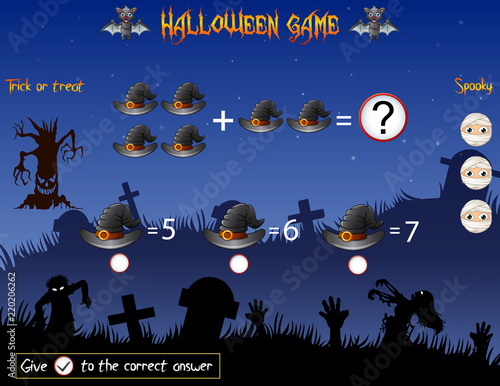 Game count the witch hat in the halloween theme