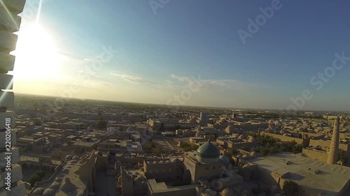Panorama of ancient city of Khiva. Aerial view from top of a minaret. photo