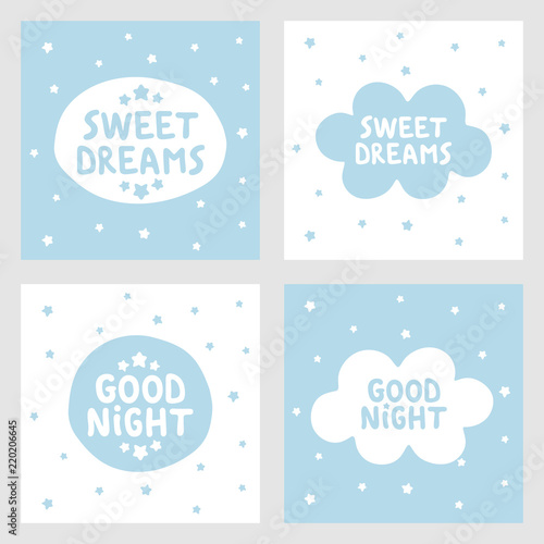 Sweet dreams and Good night hand drawn vector, greeting cards, posters for ba...
