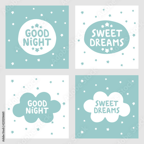 Sweet dreams and Good night hand drawn vector, greeting cards, posters for baby room, kids and baby t-shirts and wear, nursery illustration