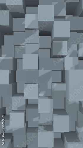 Abstract gray elegant cube geometric background. Chaotically advanced rectangular bars. 3D Rendering  3D illustration