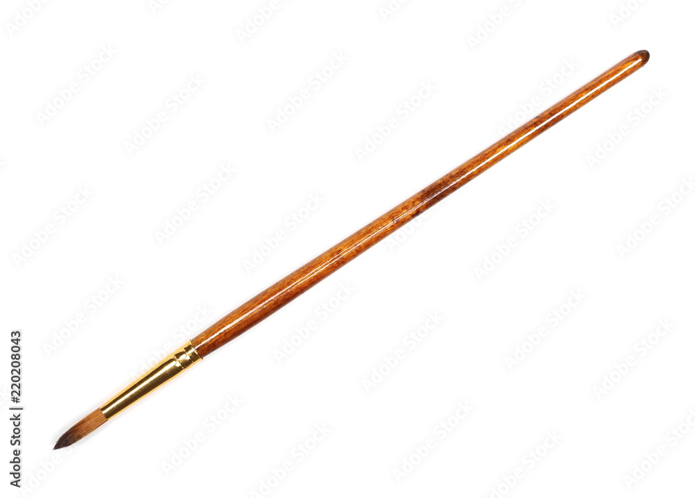 New paintbrush isolated on white background, top view New paintbrush isolated on white background, top view