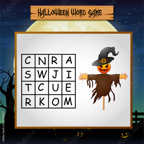 Game halloween find the word of scarecrow 