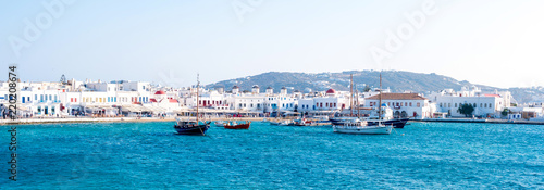 Exciting lanscape of tranquoise sea bay with mountainious greece island photo