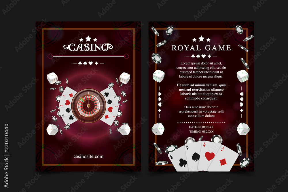Casino background poster, flyer, Vip invitation poker game. Casino poster  or banner background or flyer template. Playing Cards, dice, Chips. Game  design concept. Playing casino games. Stock Vector | Adobe Stock