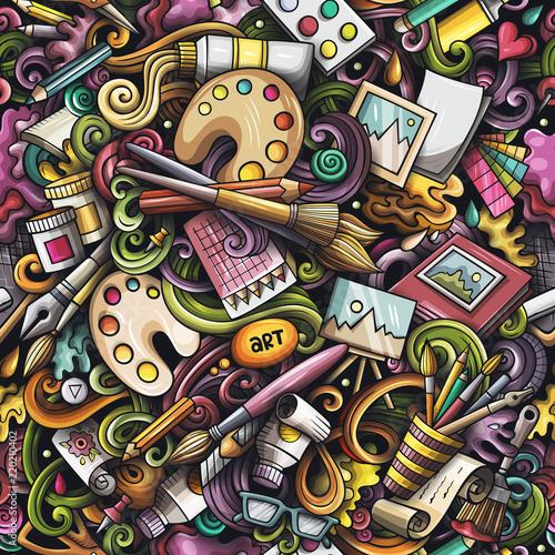 Cartoon cute doodles hand drawn Artist seamless pattern
