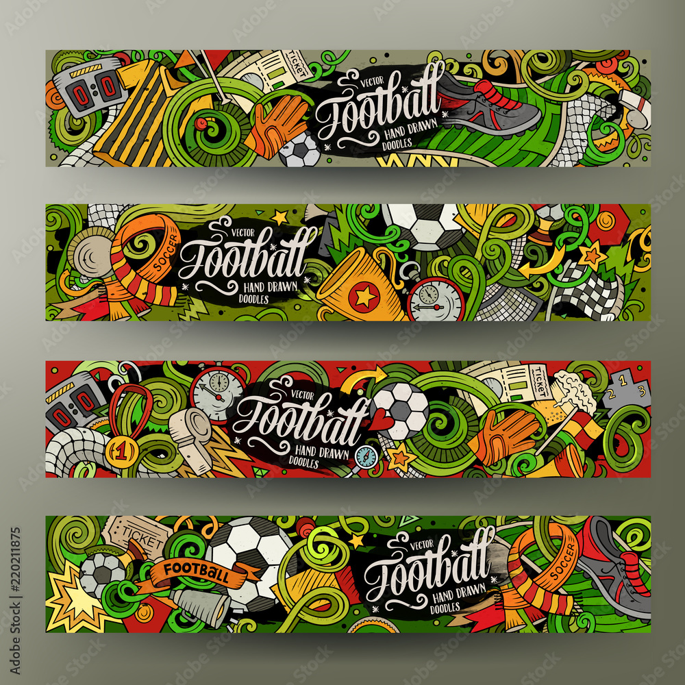 Cartoon vector doodles Football horizontal banners