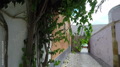 Historic streets of the old town of Faro in motion. Portugal.