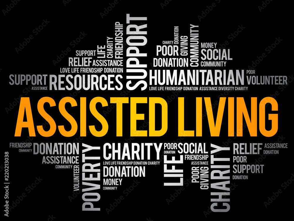 Assisted Living word cloud collage, social concept background