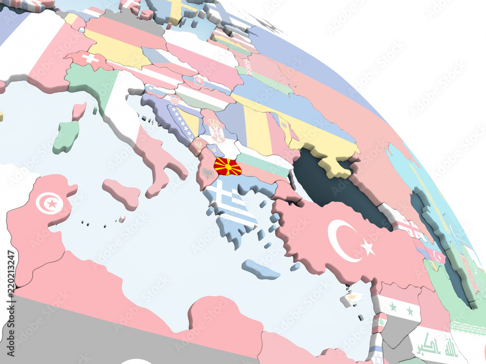 Fototapeta premium Macedonia with flag on globe