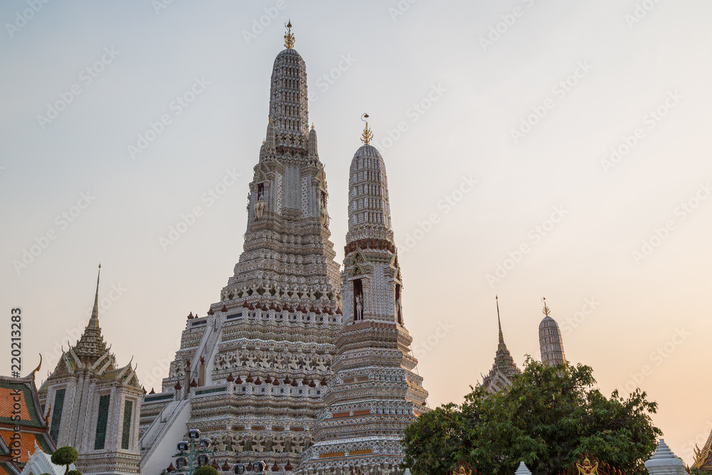 Beautiful view of decorated Wat Arun temple in Bangkok, Thailand.