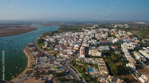 Aerial view, above the town of Alvor, the harbor. photo