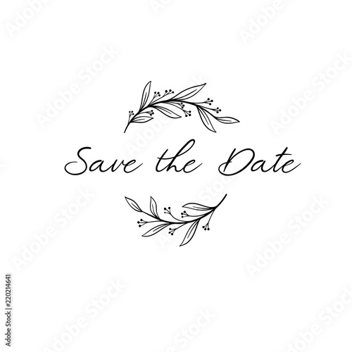 Save the Date calligraphy. Hand lettering wedding phrase for invitations design, cards, banners, photo overlays. Isolated on white background.