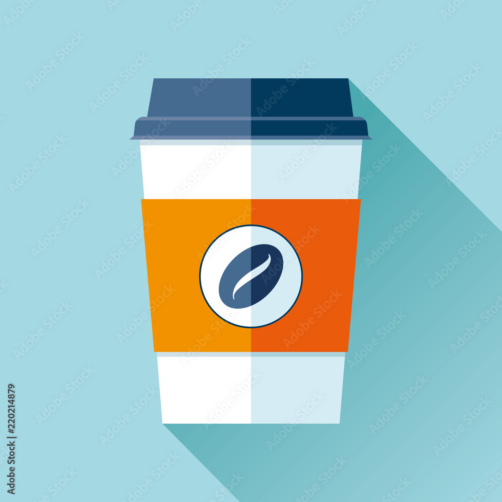 Coffee cup in flat style on color background. Drink with you. Simple object. Vector design element for your business project Coffee cup in flat style on color background. Drink with you. Simple object. Vector design element for your business project
