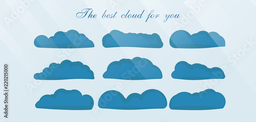Set of the best cloud isolated on blue background with text space and light.