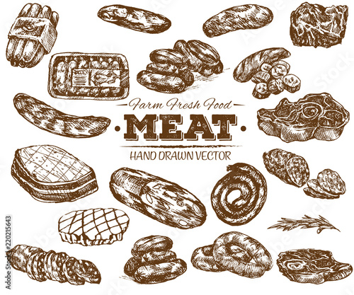 Hand drawn fresh farm meat bbq sketch