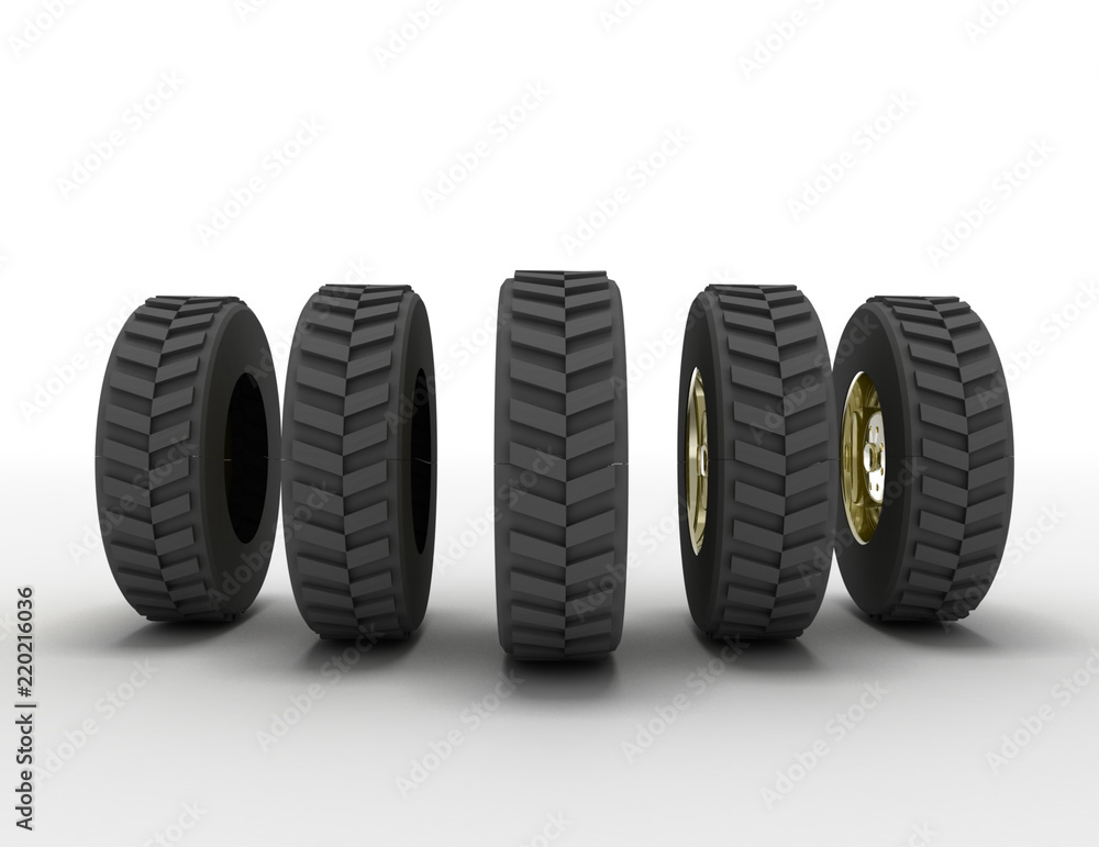 3D rendering truck tires concept. 3d rendedred illustration
