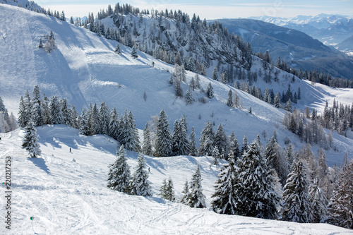 Scenery winter snowy landscape in Austrian Apls in ski areal © Tomsickova