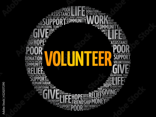 Volunteer word cloud collage, social concept background