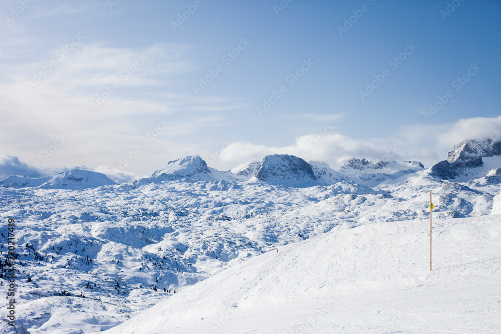 Winter snowy landscape of a ski areal in Austria