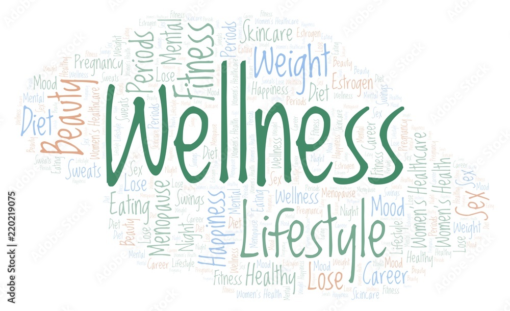 Obraz premium Word cloud with text Wellness on a white background.