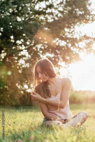 Wallpaper Mural Long hair woman at sunset Torontodigital.ca