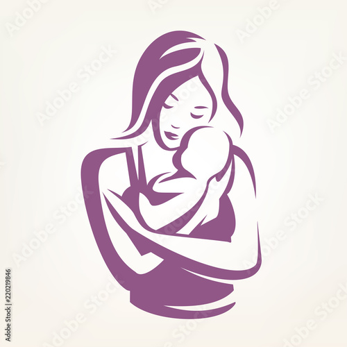 mother and baby stylized vector symbol, childcare logo template