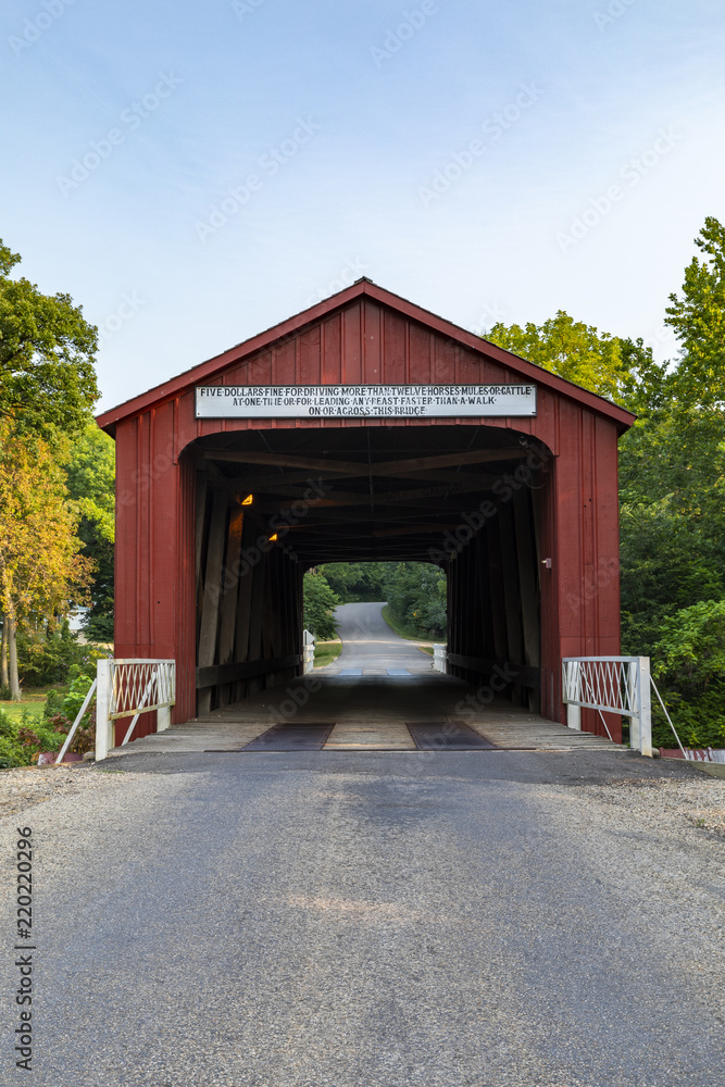 Red Covered Bridge In Rural Illinois
