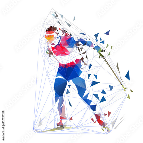 Biathlon racing, polygonal isolated vector illustration. Winter sport
