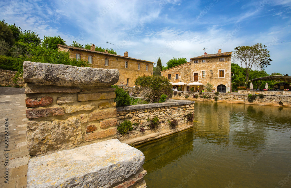 Old thermal baths in the medieval village of Bagno Vignoni, Siena province, Tuscany, Italy
