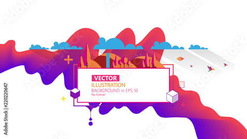 Cool Modern Abstract Background with Frame for Your Text and Purple Wave.