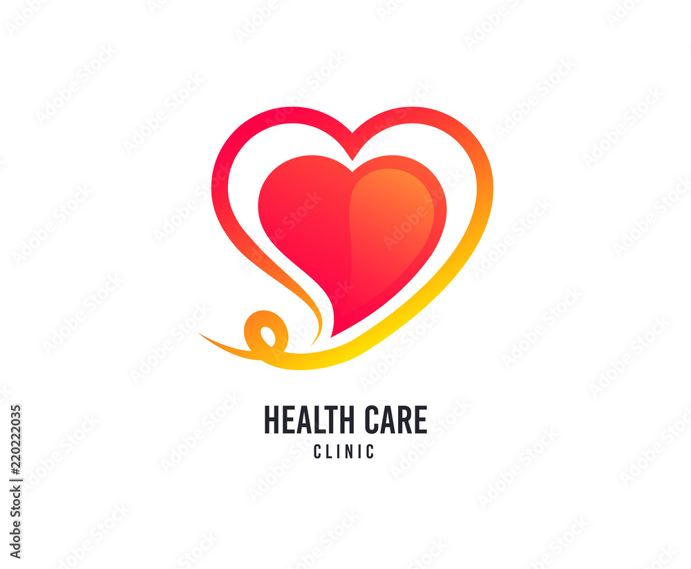 Heart logo. Healthcare vector icon. Valentines day concept logo. Business company brand sign. Health care organization. Minimalistic modern graphic heart logotype. Clinic insurance sign.
