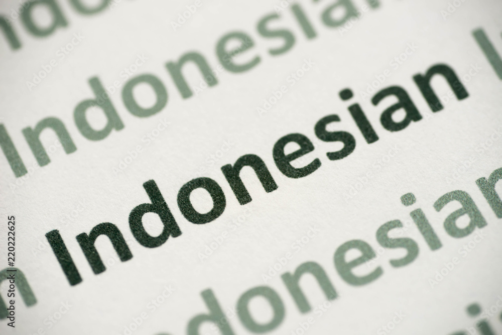 word Indonesian language printed on paper macro word Indonesian language printed on paper macro