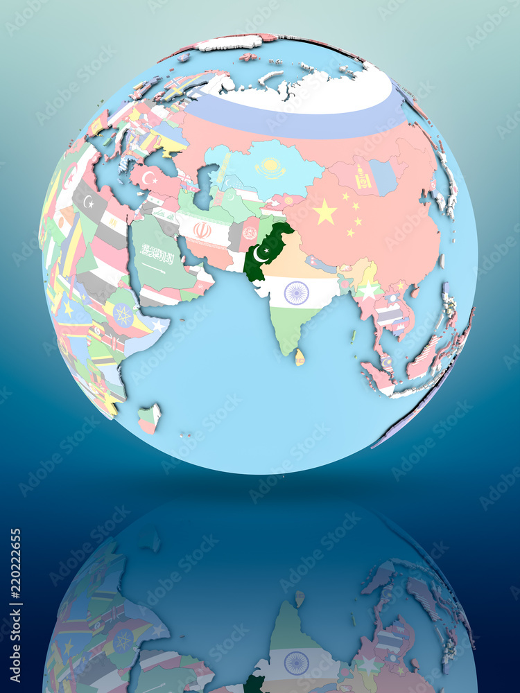 Obraz premium Pakistan on political globe with flags