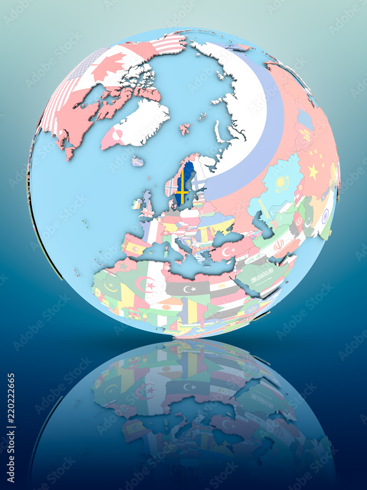 Obraz premium Sweden on political globe with flags