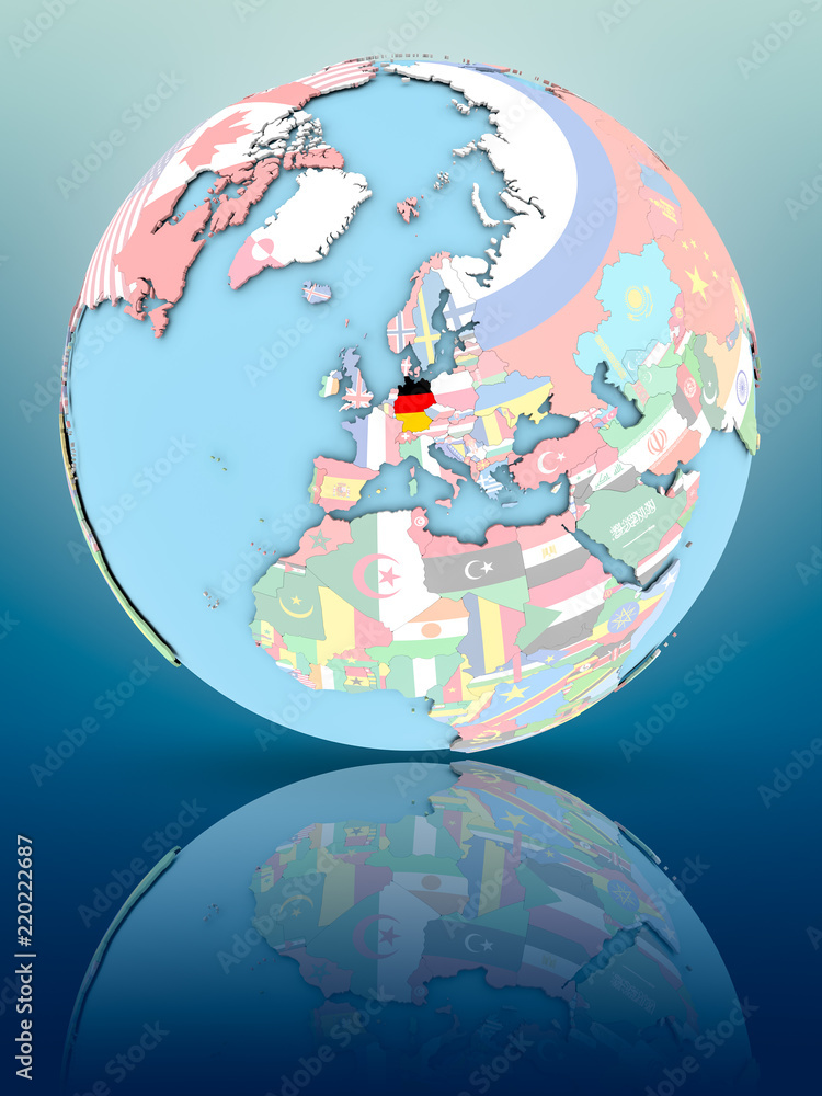 Obraz premium Germany on political globe with flags