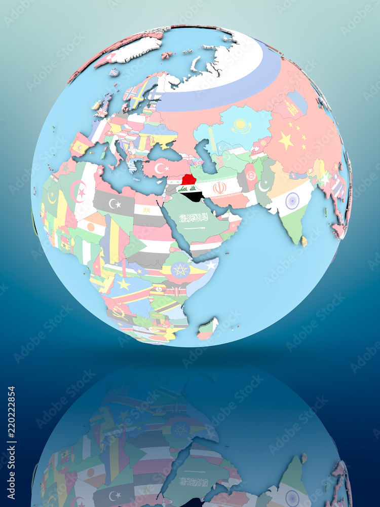 Obraz premium Iraq on political globe with flags