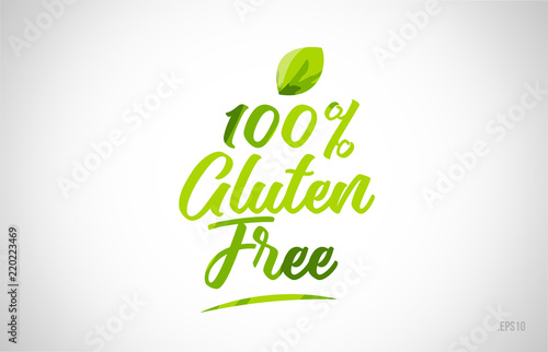 100% gluten free green leaf word on white background