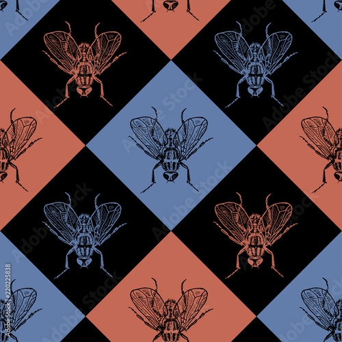 Fly blue and red vector seamless pattern