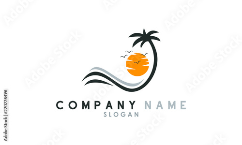 sunset in the beach logo vector