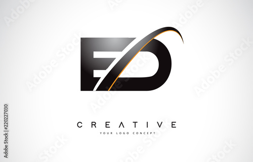 ED E D Swoosh Letter Logo Design with Modern Yellow Swoosh Curved Lines.