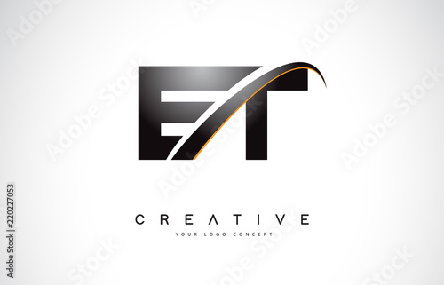 ET E T Swoosh Letter Logo Design with Modern Yellow Swoosh Curved Lines. photo