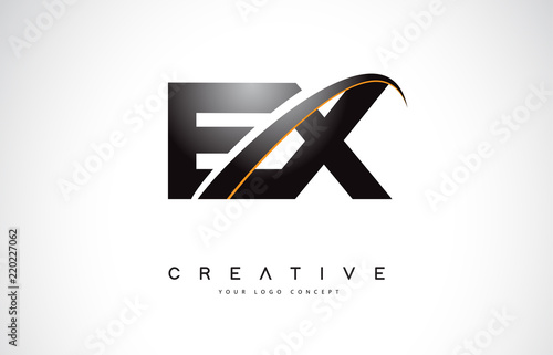 EX E X Swoosh Letter Logo Design with Modern Yellow Swoosh Curved Lines.