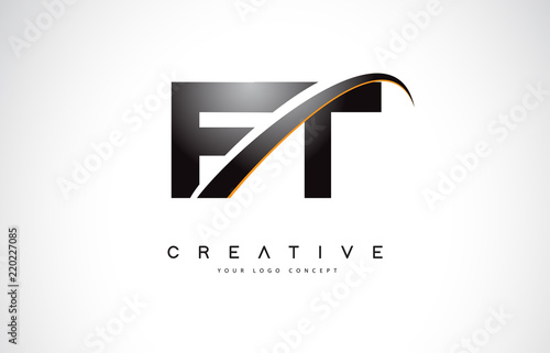 FT F T Swoosh Letter Logo Design with Modern Yellow Swoosh Curved Lines.