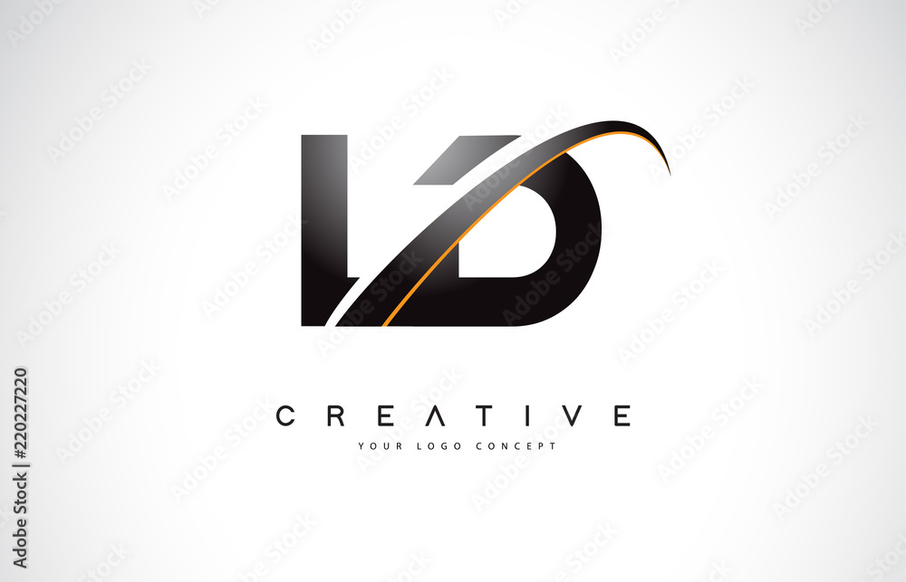 LD L D Swoosh Letter Logo Design with Modern Yellow Swoosh Curved Lines. - obrazy, fototapety, plakaty 