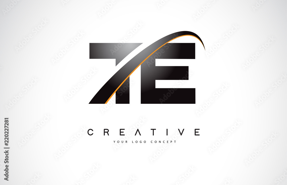 TE T E Swoosh Letter Logo Design with Modern Yellow Swoosh Curved Lines ...