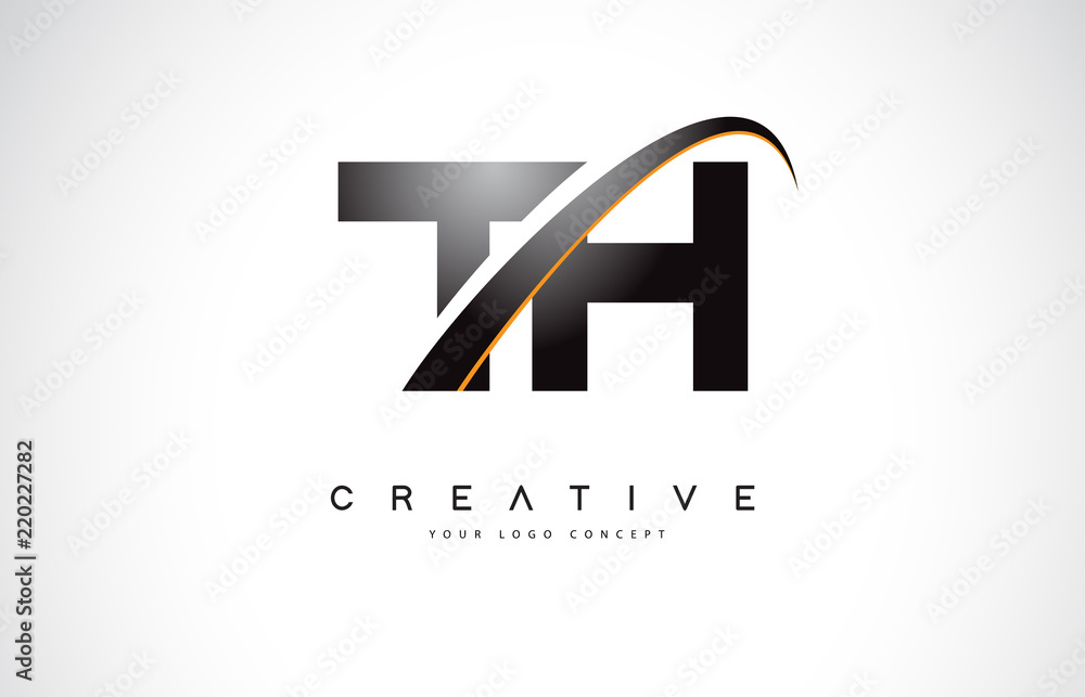 © twindesigner - TH T H Swoosh Letter Logo Design with Modern Yellow Swoosh Curved Lines.