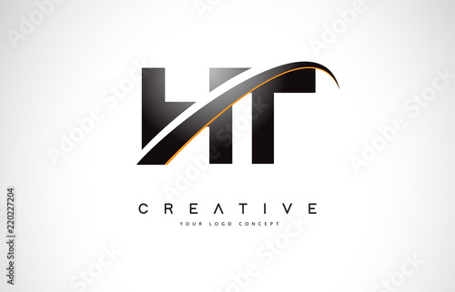 HT H T Swoosh Letter Logo Design with Modern Yellow Swoosh Curved Lines. photo