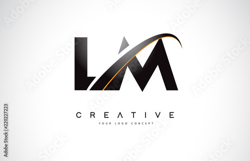 LM L M Swoosh Letter Logo Design with Modern Yellow Swoosh Curved Lines.