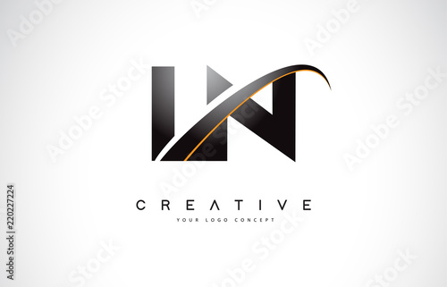 LN L N Swoosh Letter Logo Design with Modern Yellow Swoosh Curved Lines. photo